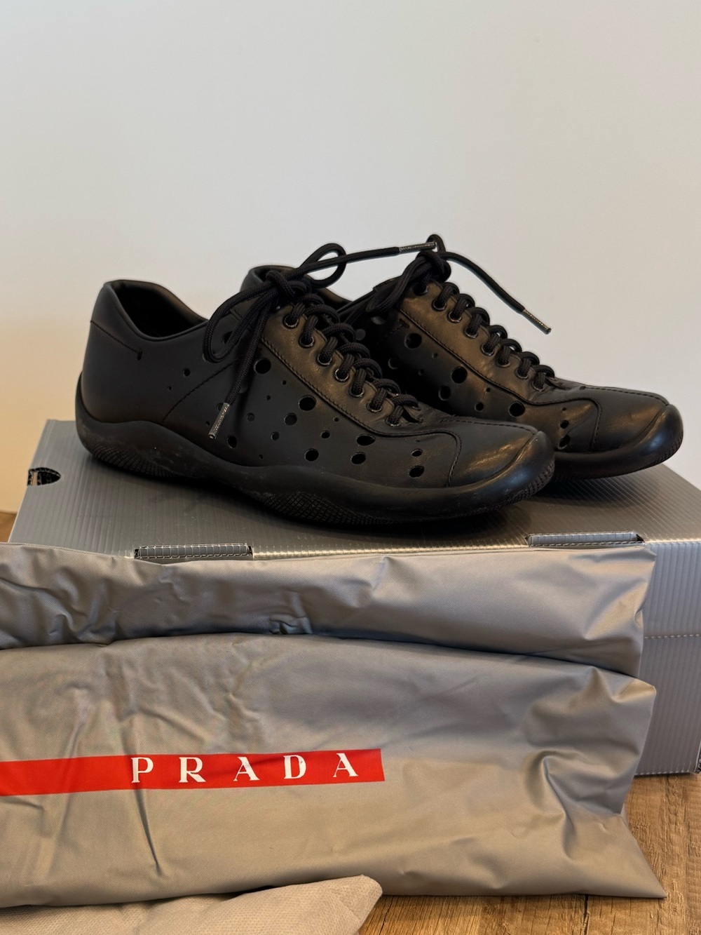 Prada Vitello Sport Leather Lace-Up Sneakers